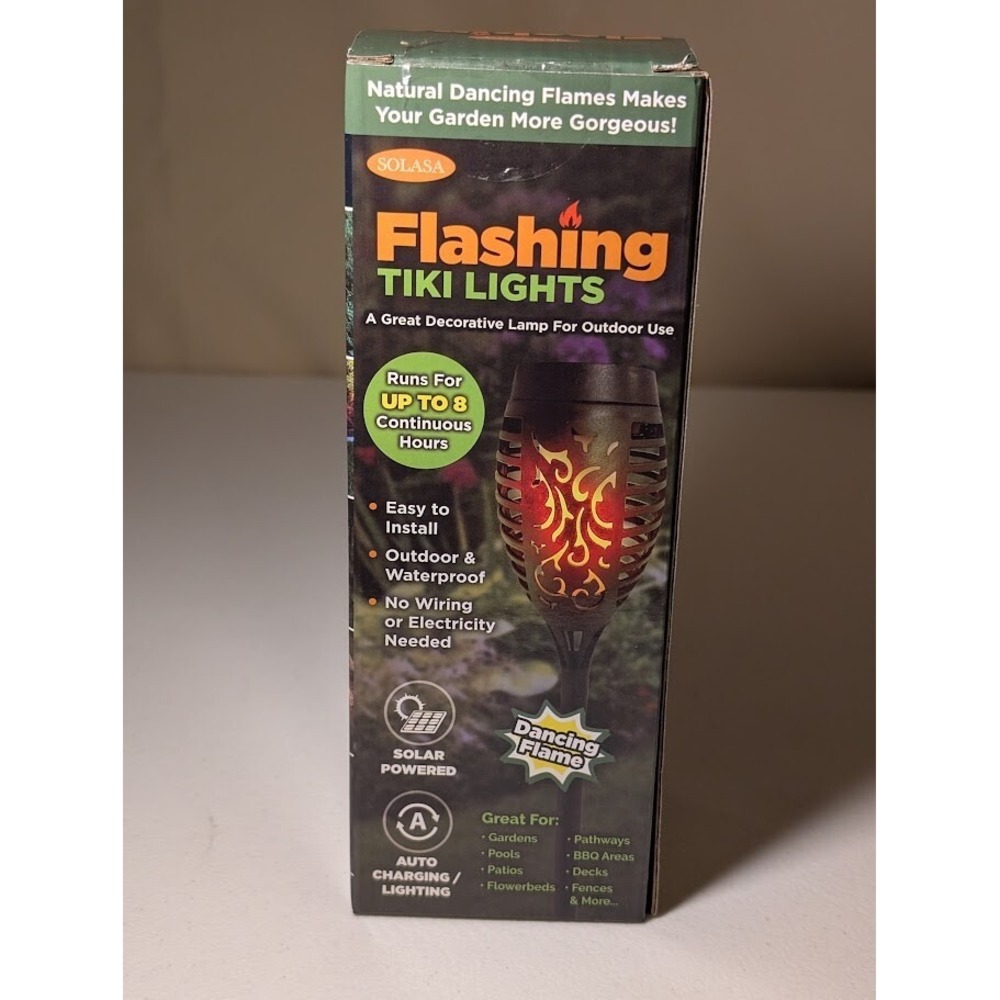 Solasa Flashing Tiki Lights Solar LED Outdoor Waterproof Distressed Box - Picture 1 of 4